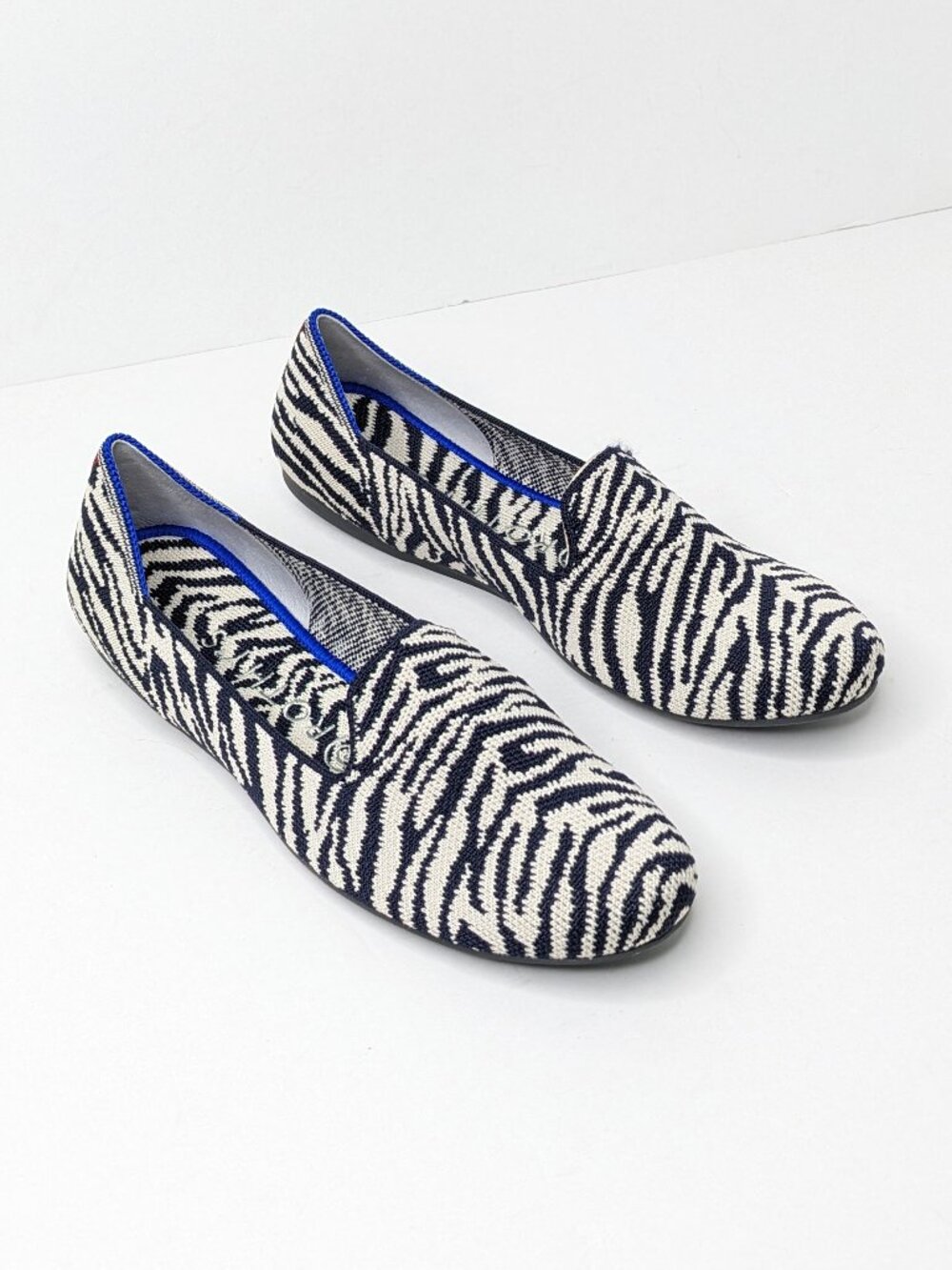 Rothy's The Loafer Casual Slip-On Flats Navy Zebra Knit Womens 7